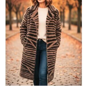 Sanctuary Statement Coat Zebra Stripe Brown and Black Size Small